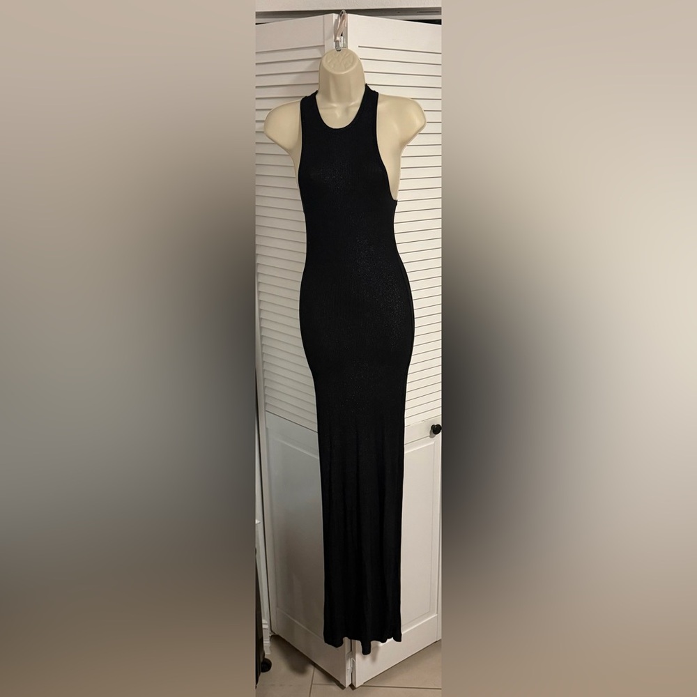SKIMS Soft Lounge Black Sparkle Glitter Ribbed Racerback Maxi Dress